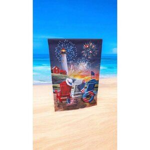 Beachfront Fireworks Fourth of July House Flag Patriotic Nautical 28" x 40